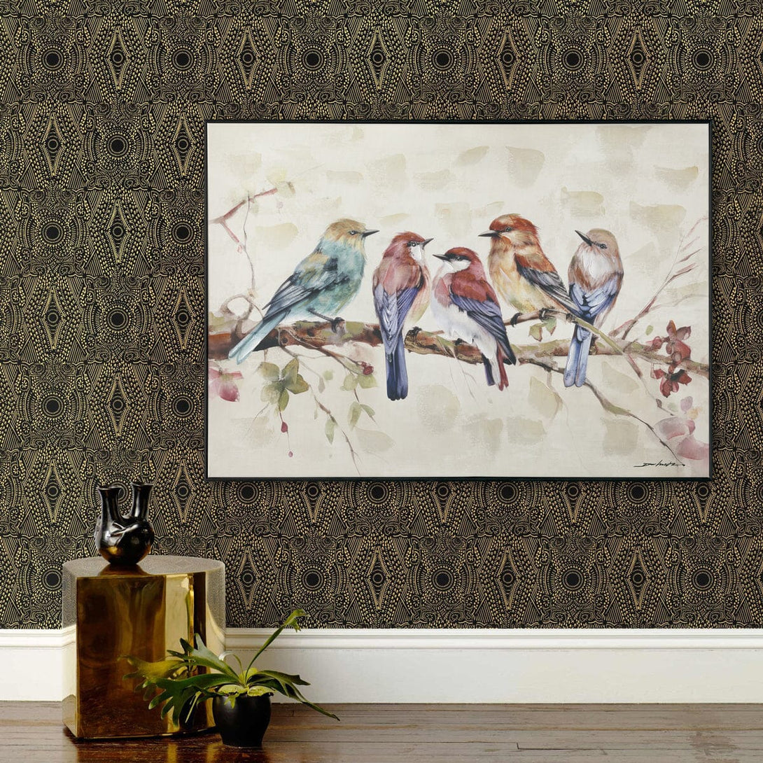 Branch Chatter - Five Birds Oil Painting#M6929 Painting artwepaint 