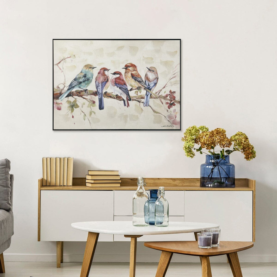 Branch Chatter - Five Birds Oil Painting#M6929 Painting artwepaint 
