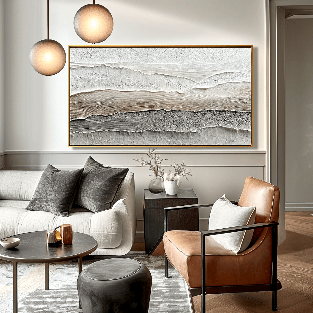 Calm Layers – White Beige Textured Landscape Painting #93050 Painting artwepaint 