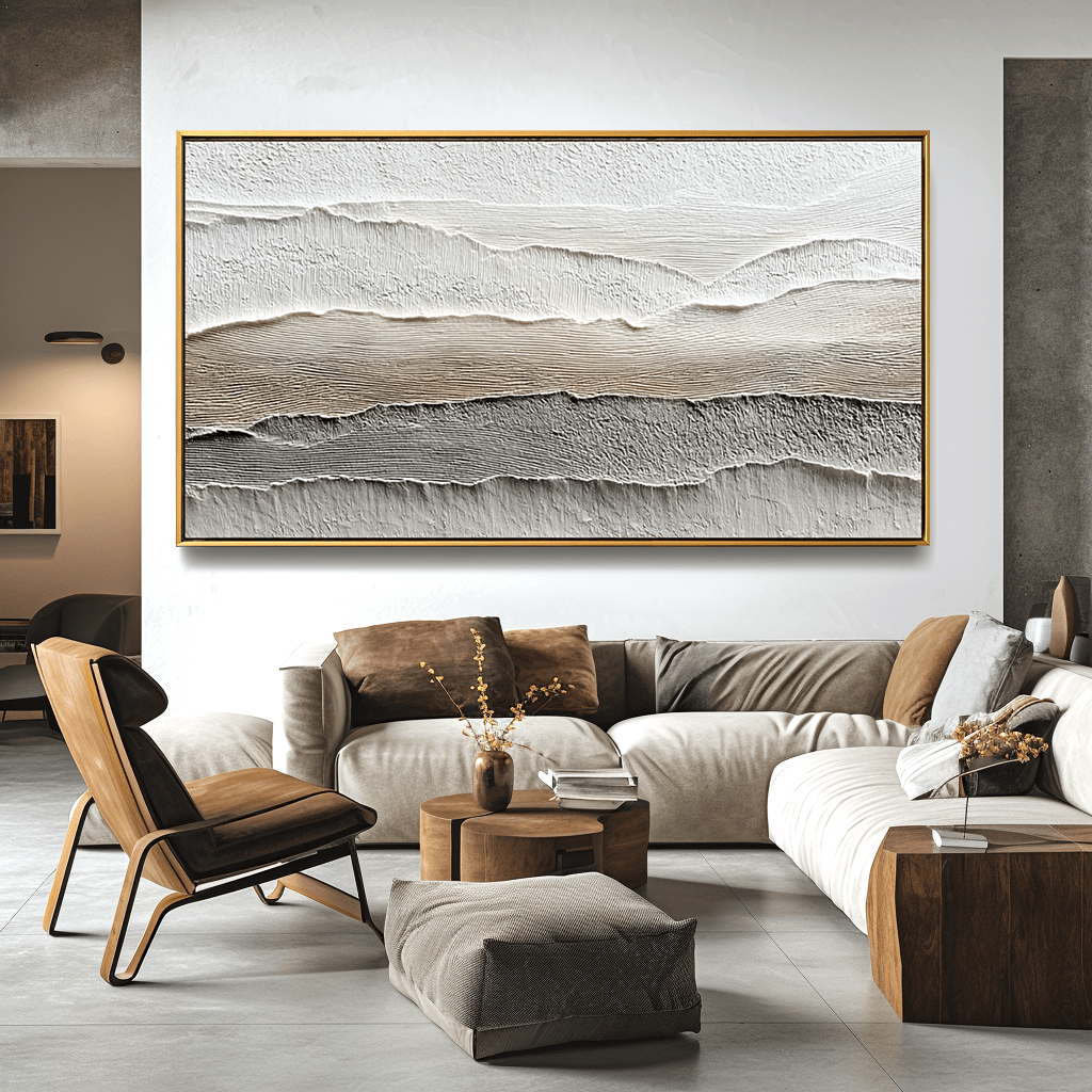 Calm Layers – White Beige Textured Landscape Painting #93050 Painting artwepaint 