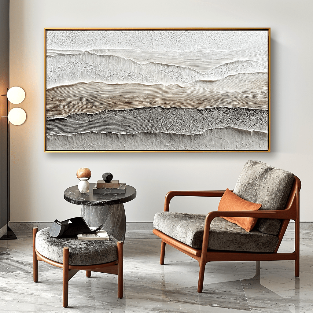 Calm Layers – White Beige Textured Landscape Painting #93050 Painting artwepaint 