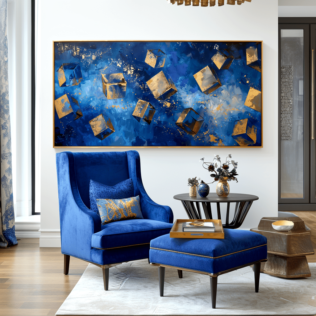 Celestial Motion – Blue and Gold Cube Abstract Painting #awp37 Painting artwepaint 