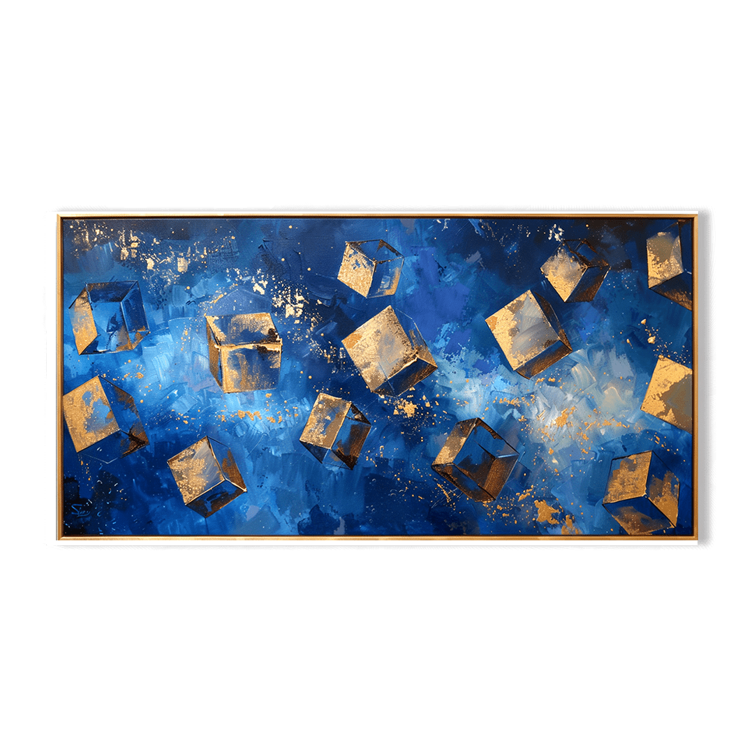 Celestial Motion – Blue and Gold Cube Abstract Painting #awp37 Painting artwepaint 