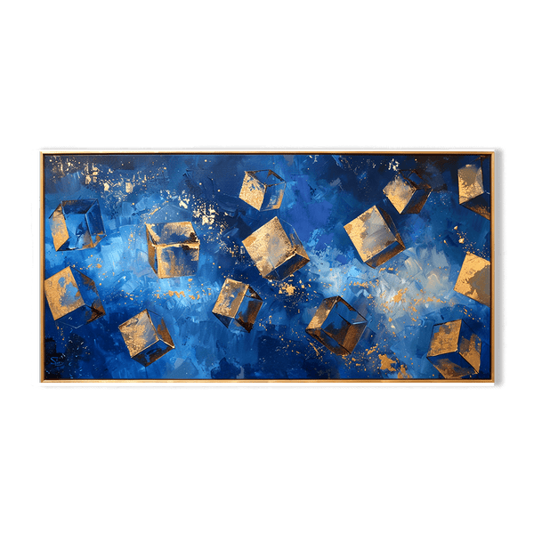 Celestial Motion – Blue and Gold Cube Abstract Painting #awp37 Painting artwepaint 