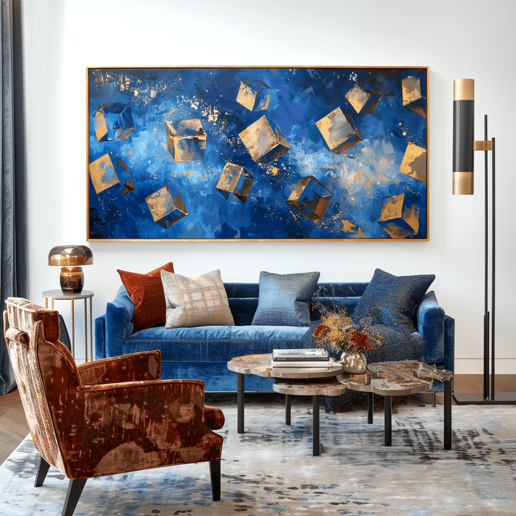 Celestial Motion – Blue and Gold Cube Abstract Painting #awp37 Painting artwepaint 