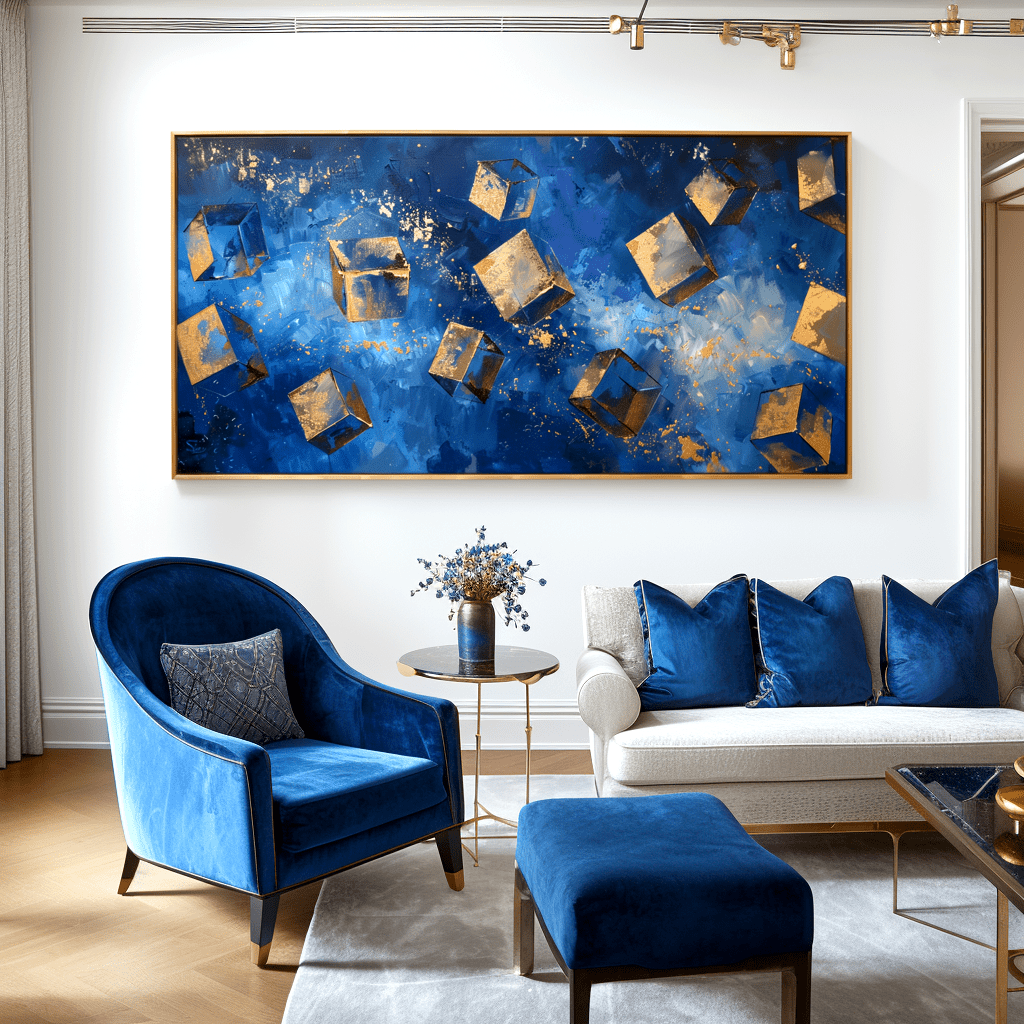 Celestial Motion – Blue and Gold Cube Abstract Painting #awp37 Painting artwepaint 