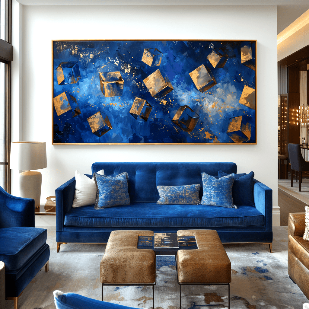 Celestial Motion – Blue and Gold Cube Abstract Painting #awp37 Painting artwepaint 