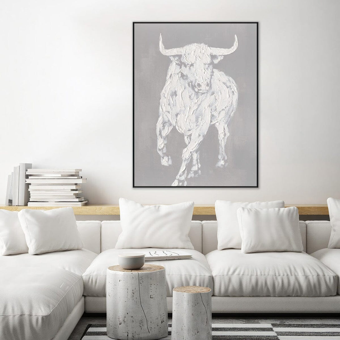 Charging Bull - White Textured Art Painting #M0538 Painting artwepaint 
