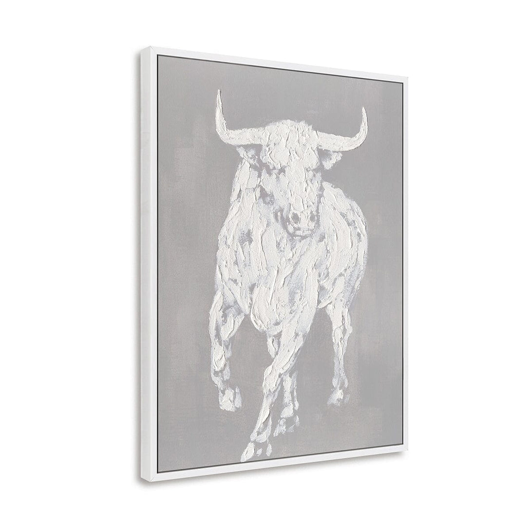 Charging Bull - White Textured Art Painting #M0538 Painting artwepaint 