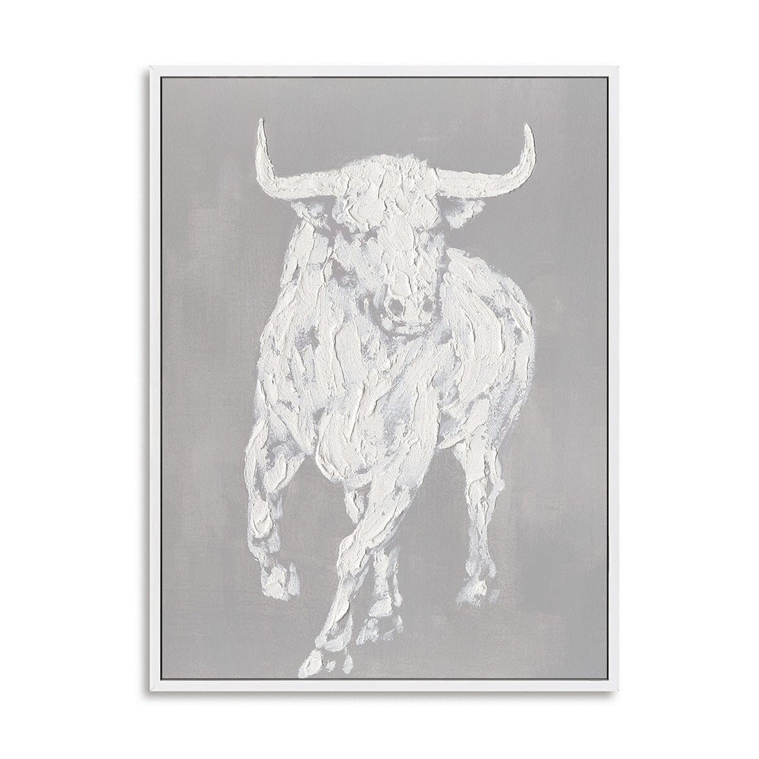 Charging Bull - White Textured Art Painting #M0538 Painting artwepaint 