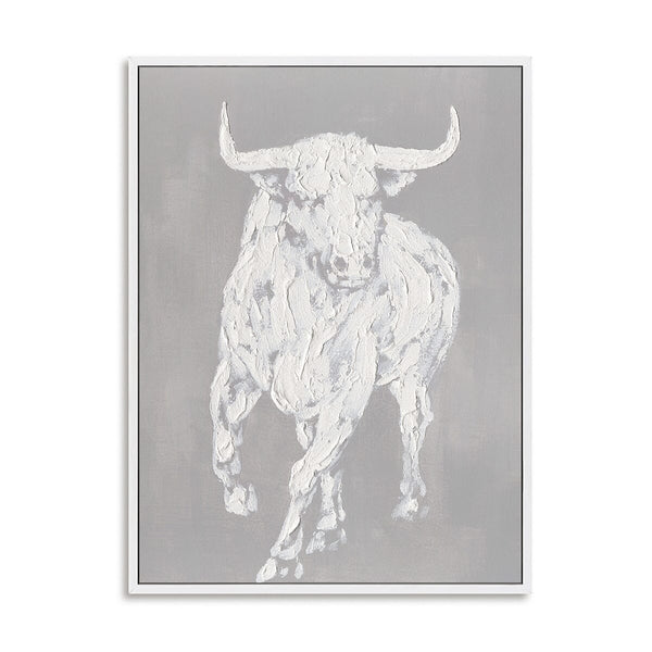Charging Bull - White Textured Art Painting #M0538 Painting artwepaint 