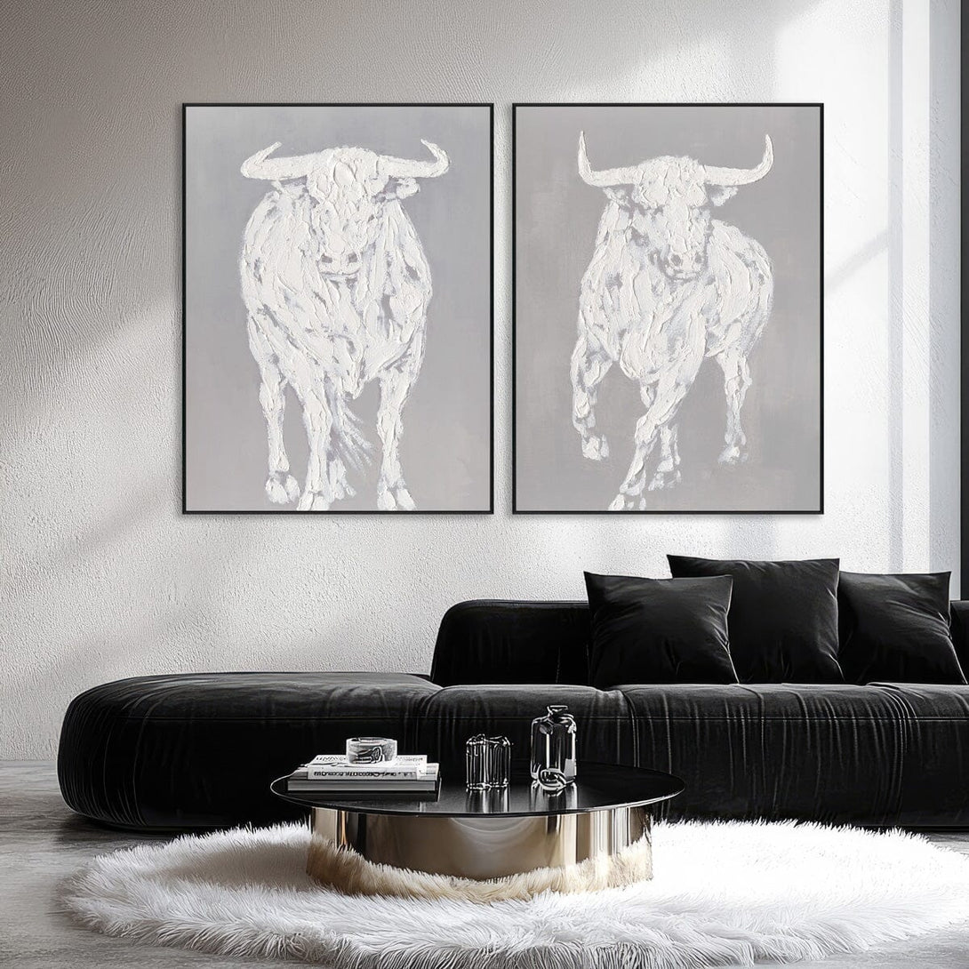 Charging Bull - White Textured Art Painting #M0538 Painting artwepaint 