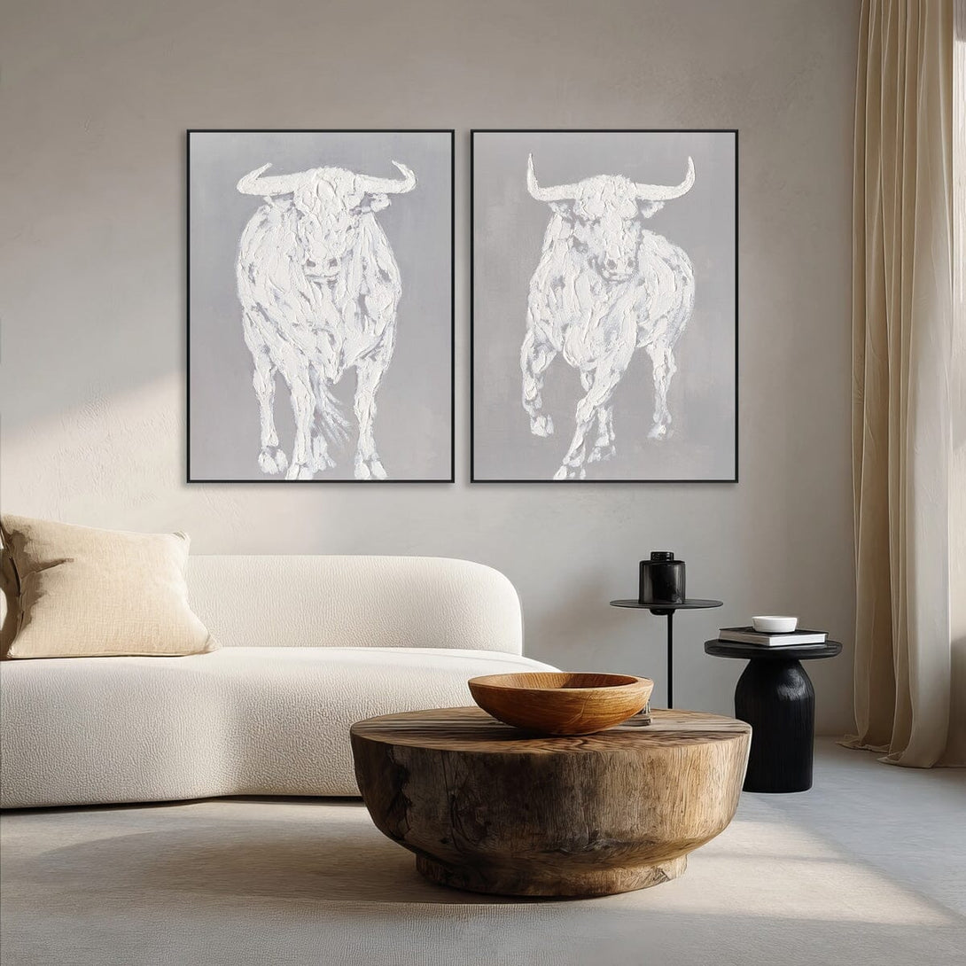 Charging Bull - White Textured Art Painting #M0538 Painting artwepaint 