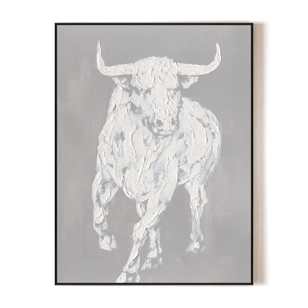 Charging Bull - White Textured Art Painting #M0538 Painting artwepaint 