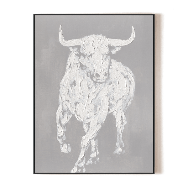 Charging Bull - White Textured Art Painting #M0538 Painting artwepaint 