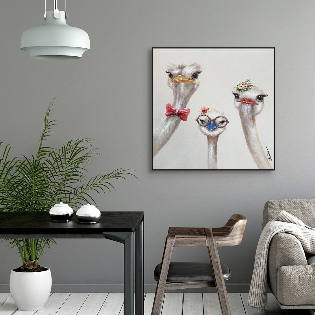 Charming Ostrich Trio – Whimsical Bird Painting#H0592 Painting artwepaint 