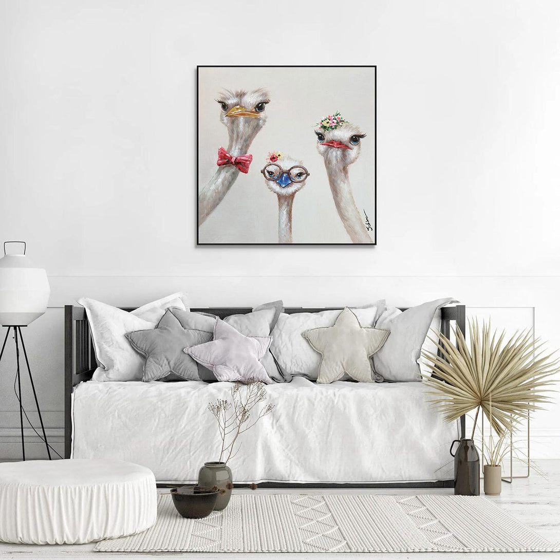 Charming Ostrich Trio – Whimsical Bird Painting#H0592 Painting artwepaint 