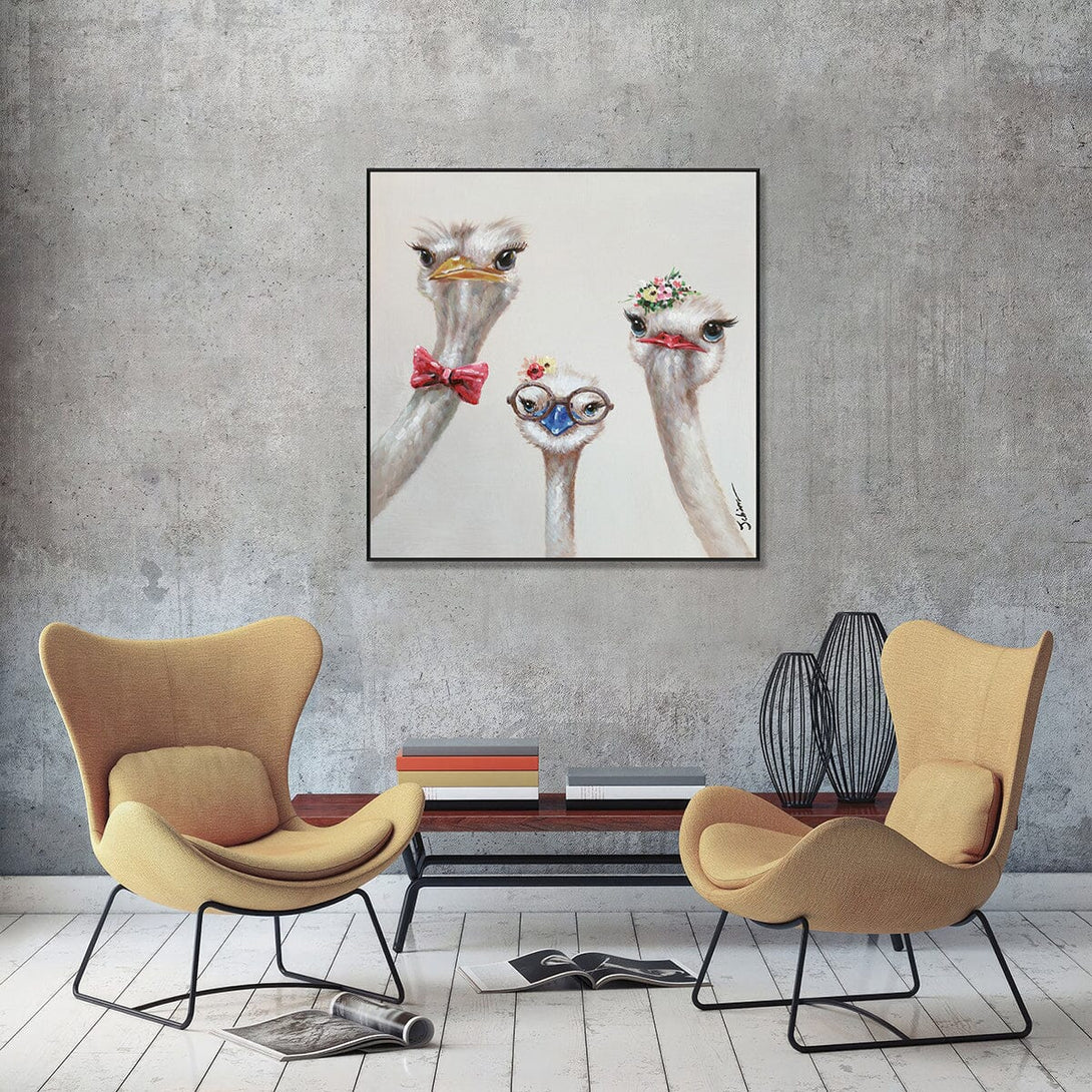 Charming Ostrich Trio – Whimsical Bird Painting#H0592 Painting artwepaint 