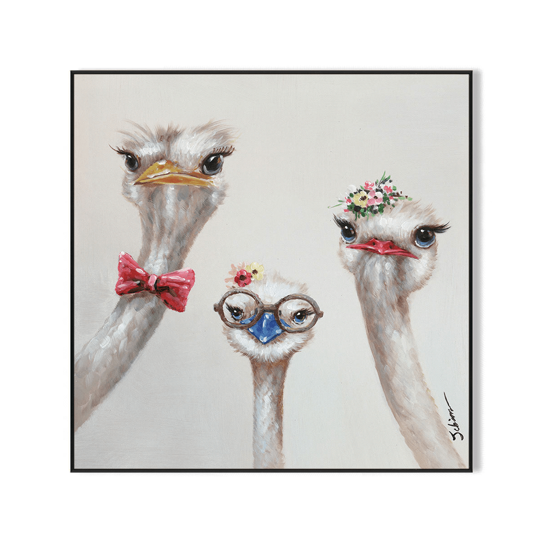 Charming Ostrich Trio – Whimsical Bird Painting#H0592 Painting artwepaint 