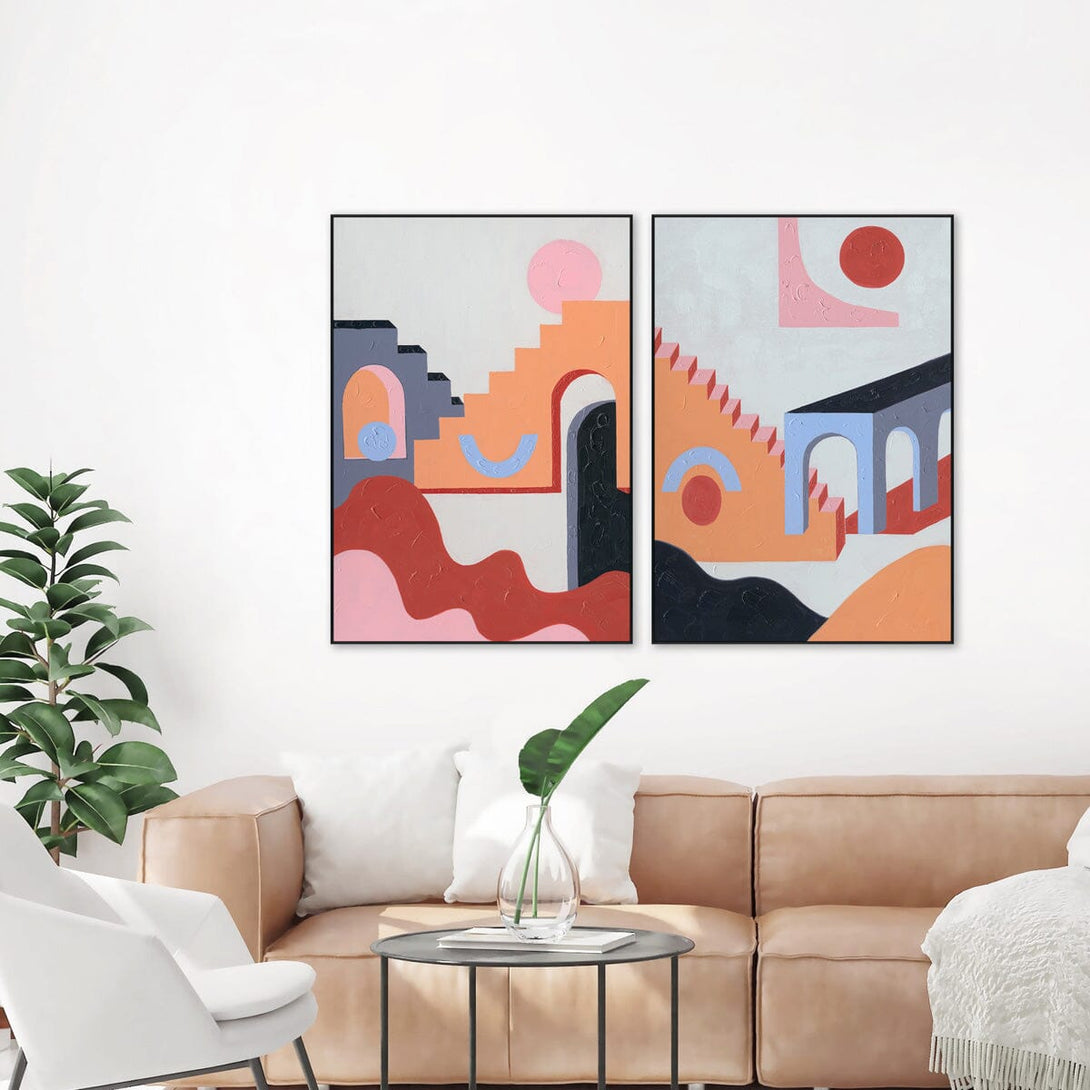 Chromatic Steps - Pink Orange Gray Abstract #J2532 Painting artwepaint 