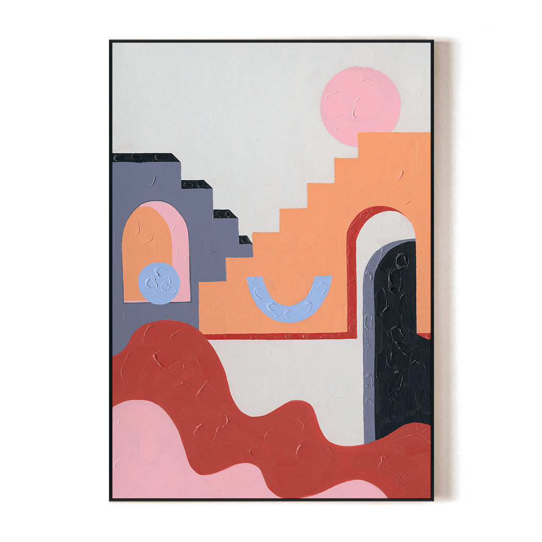 Chromatic Steps - Pink Orange Gray Abstract #J2532 Painting artwepaint 