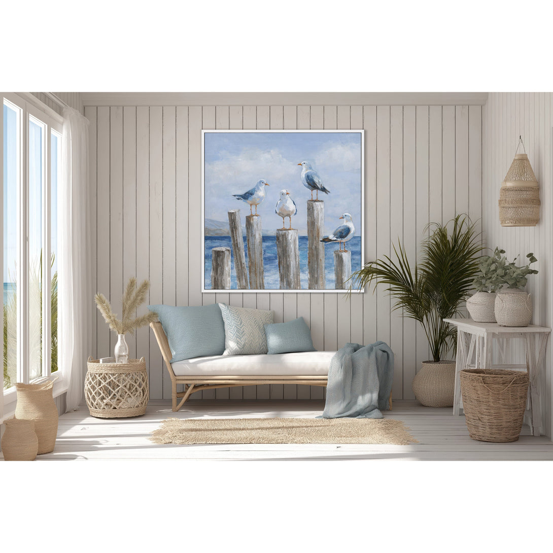 Coastal Seagulls - Blue White Seascape Animal Painting #M0627 Painting artwepaint 