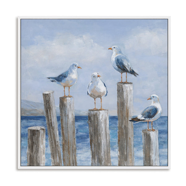 Coastal Seagulls - Blue White Seascape Animal Painting #M0627 Painting artwepaint 