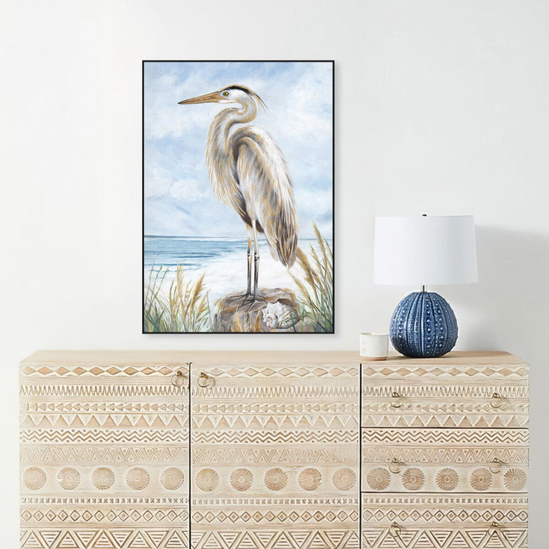 Coastal Sentinel – Egret Gold Foil Painting#L2047 Painting artwepaint 