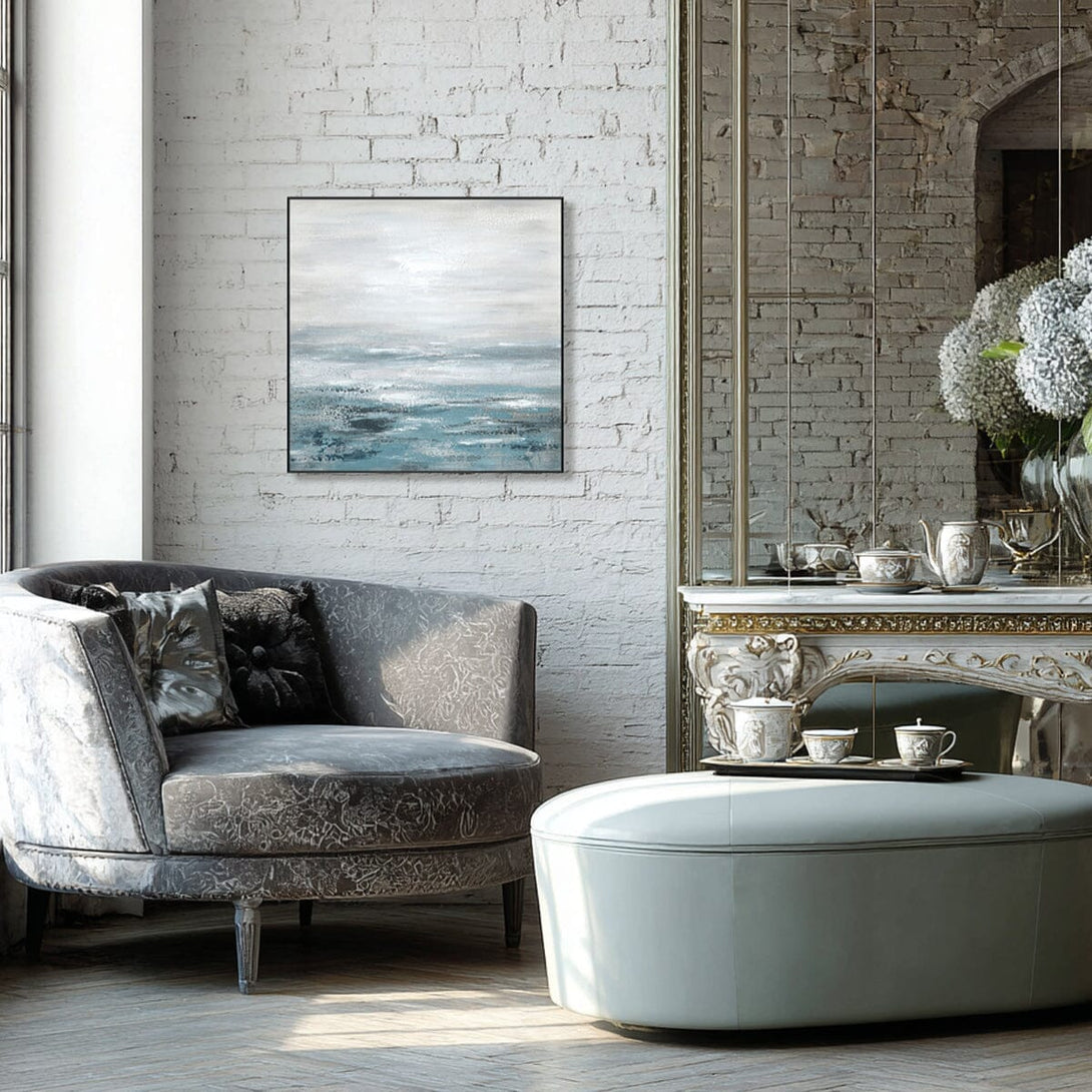 Coastal Whisper - Grey Blue Textured Abstract #J2647 Painting artwepaint 