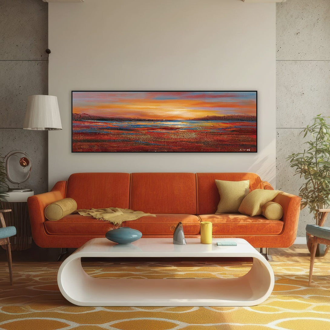 Crimson Glow-Red Sunset Landscape Painting #H7113 Painting artwepaint 