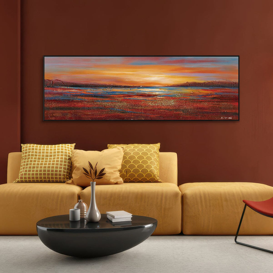 Crimson Glow-Red Sunset Landscape Painting #H7113 Painting artwepaint 