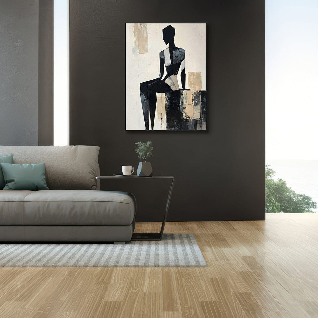 Cubist Form – Abstract Black & Beige Figure Painting #PIX2(126) Painting artwepaint 