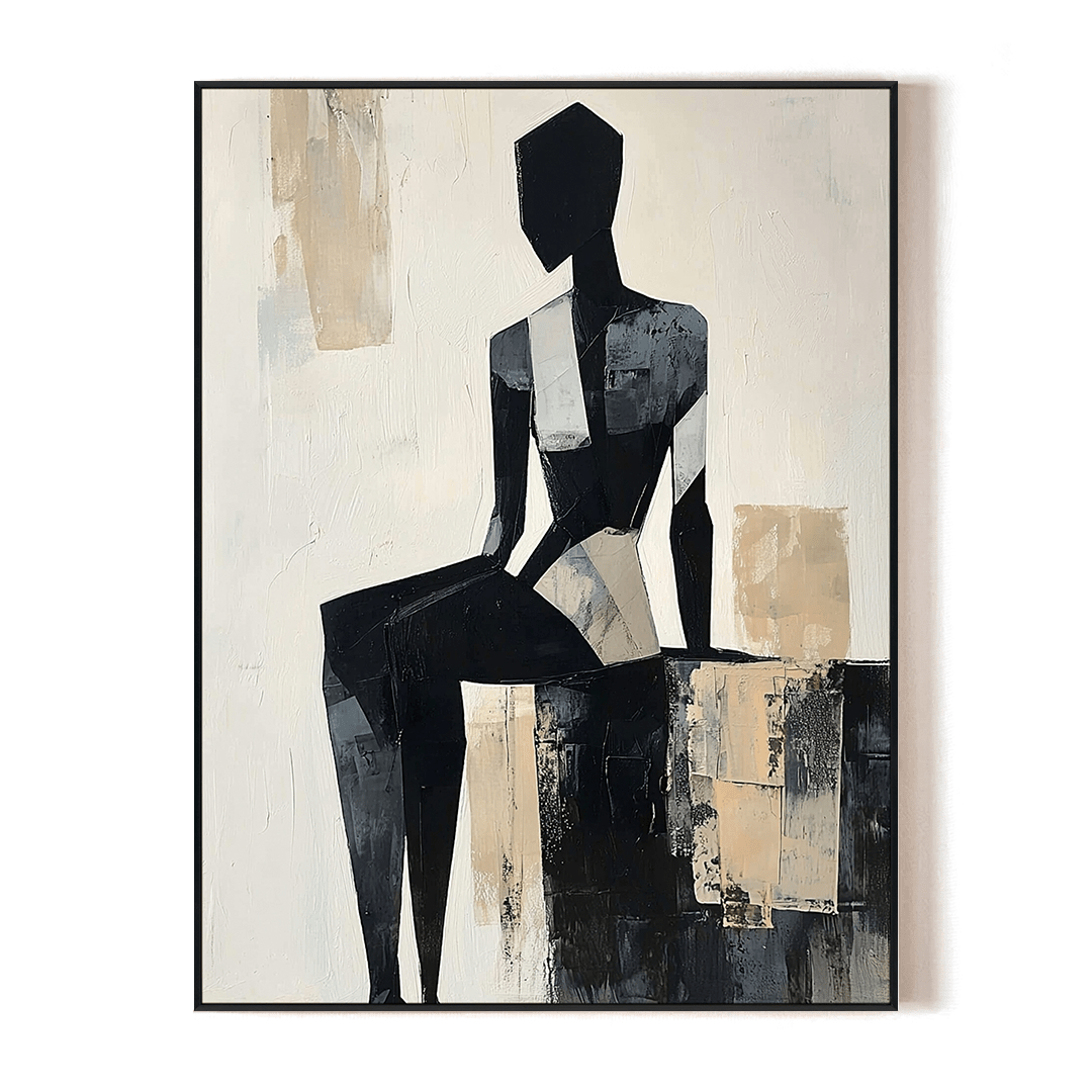 Cubist Form – Abstract Black & Beige Figure Painting #PIX2(126) Painting artwepaint 
