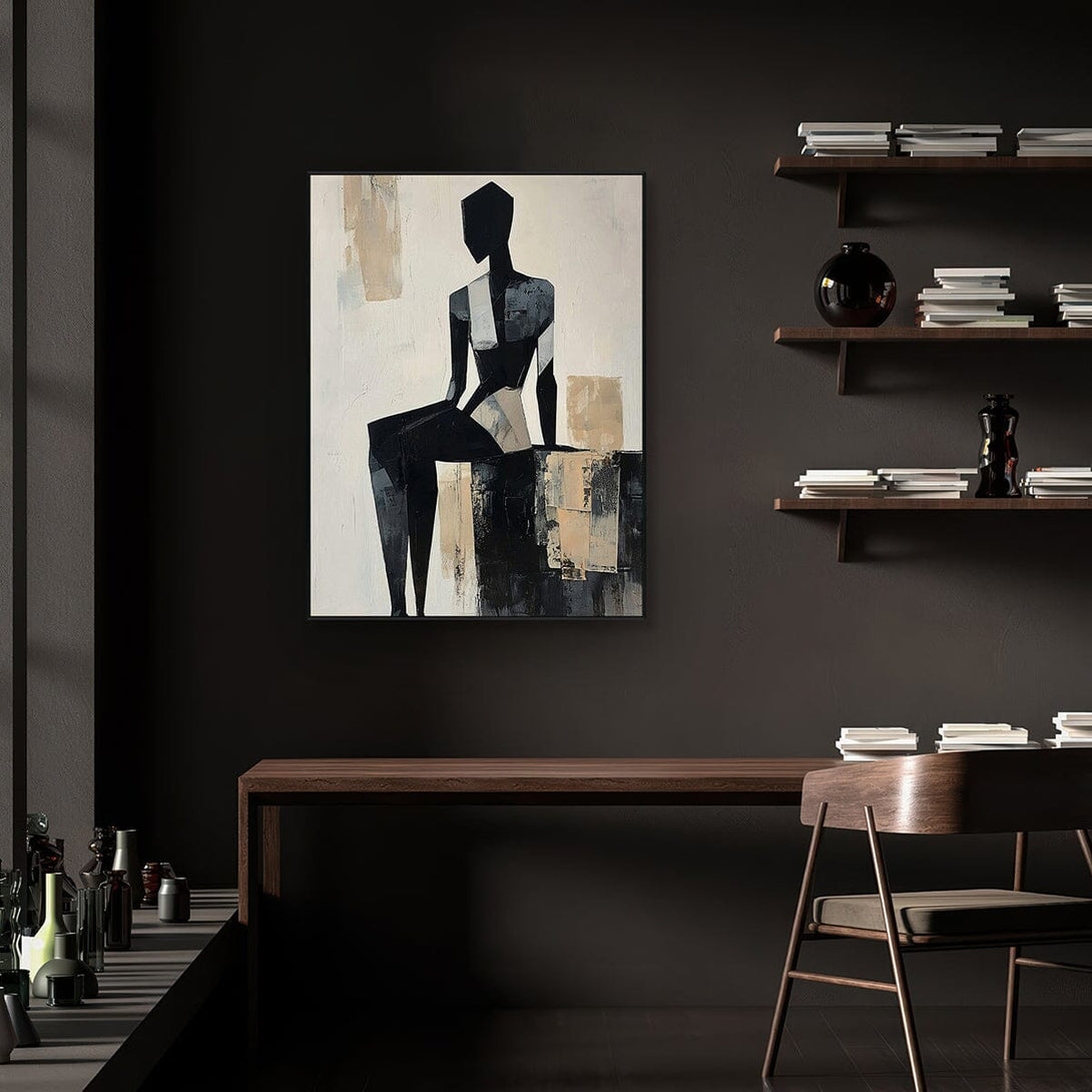 Cubist Form – Abstract Black & Beige Figure Painting #PIX2(126) Painting artwepaint 