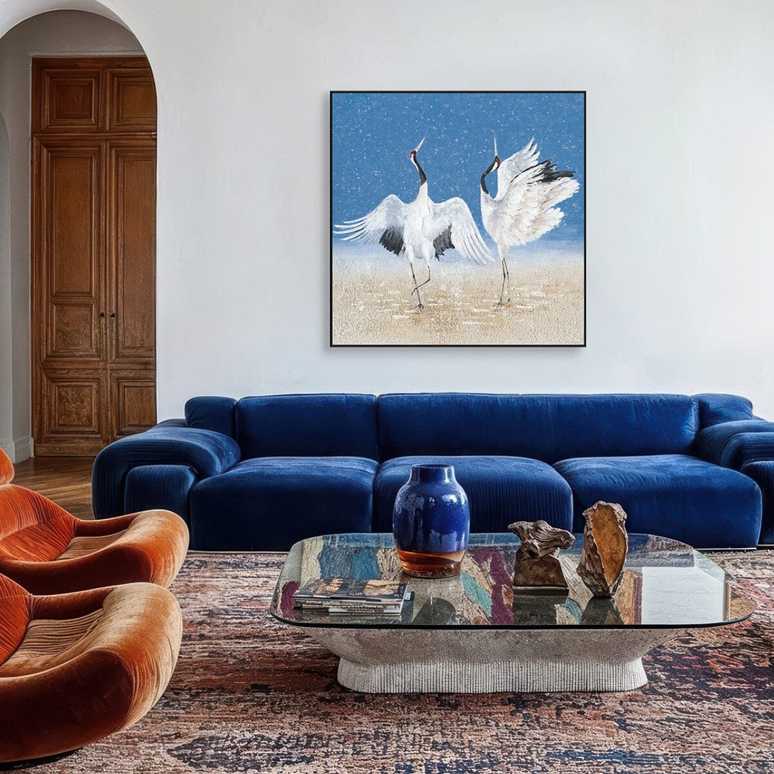Dancing Cranes – White Birds in Snow Painting #J3616 Painting artwepaint 