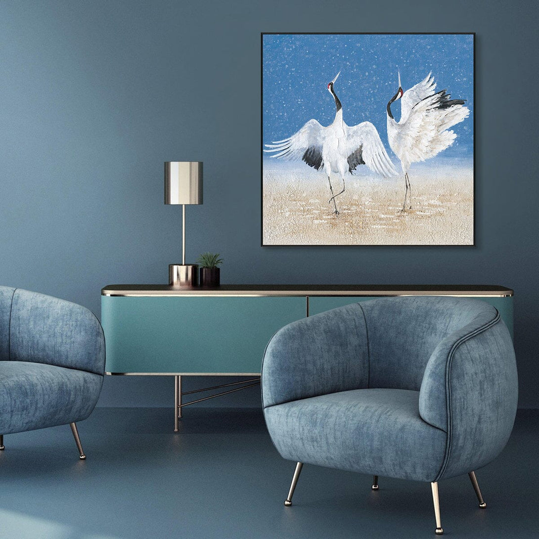 Dancing Cranes – White Birds in Snow Painting #J3616 Painting artwepaint 