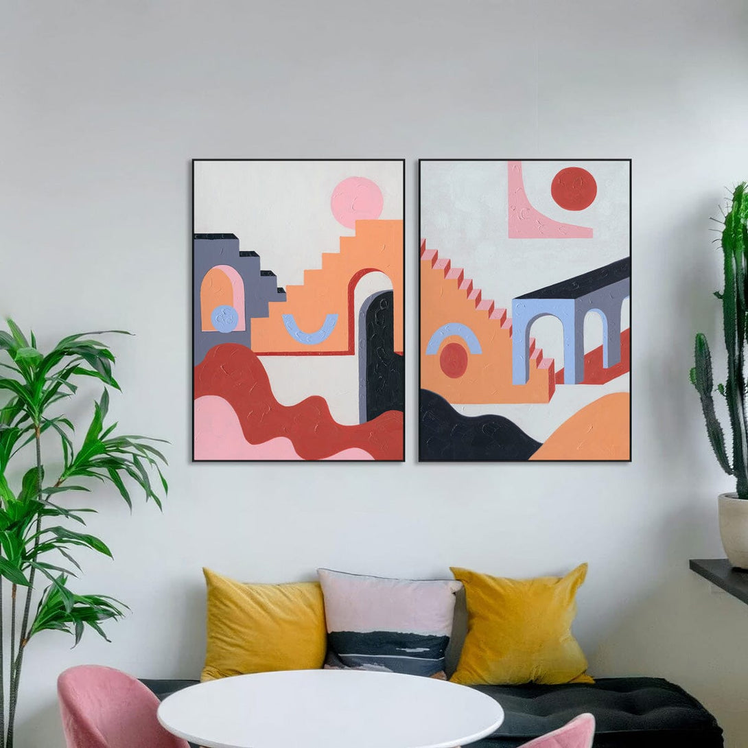 Dream Archway - Blue Pink Geometric Abstract #J2533 Painting artwepaint 