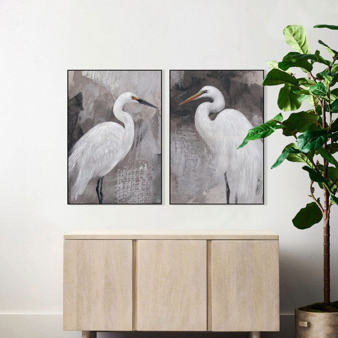 Elegant Egret - Dark Grey Artistic Painting#M5771 Painting artwepaint 