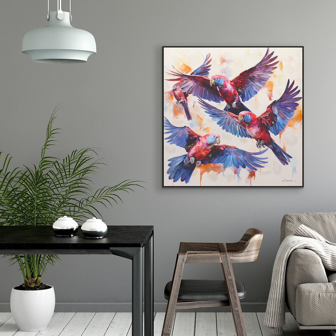 Flight Dance - Red & Blue Parrots in Motion#M6775 Painting artwepaint 