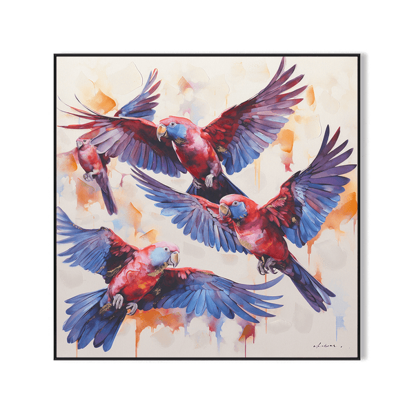 Flight Dance - Red & Blue Parrots in Motion#M6775 Painting artwepaint 