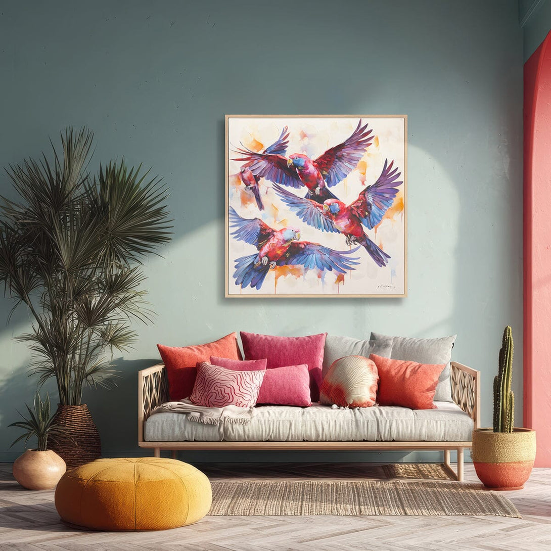 Flight Dance - Red & Blue Parrots in Motion#M6775 Painting artwepaint 