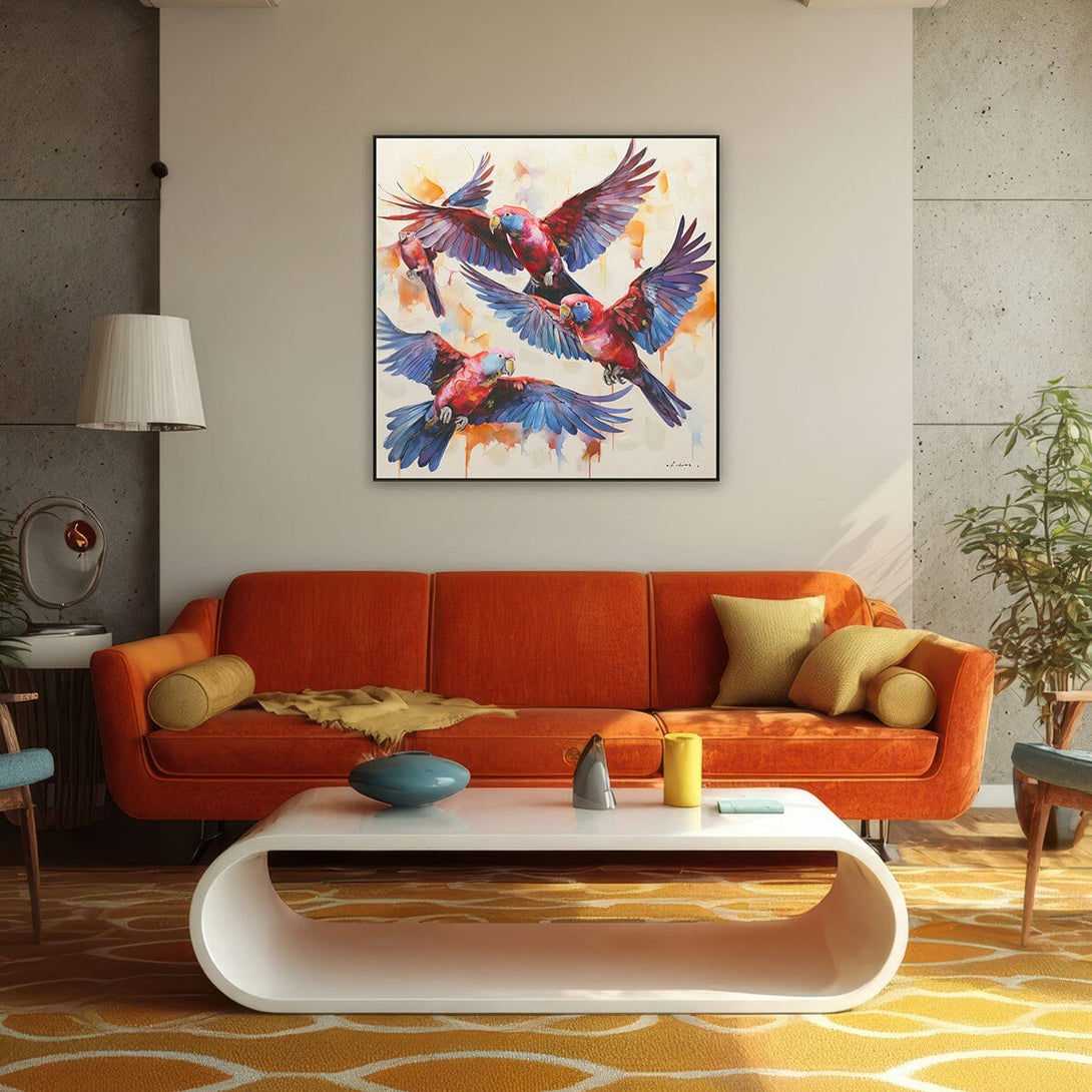 Flight Dance - Red & Blue Parrots in Motion#M6775 Painting artwepaint 