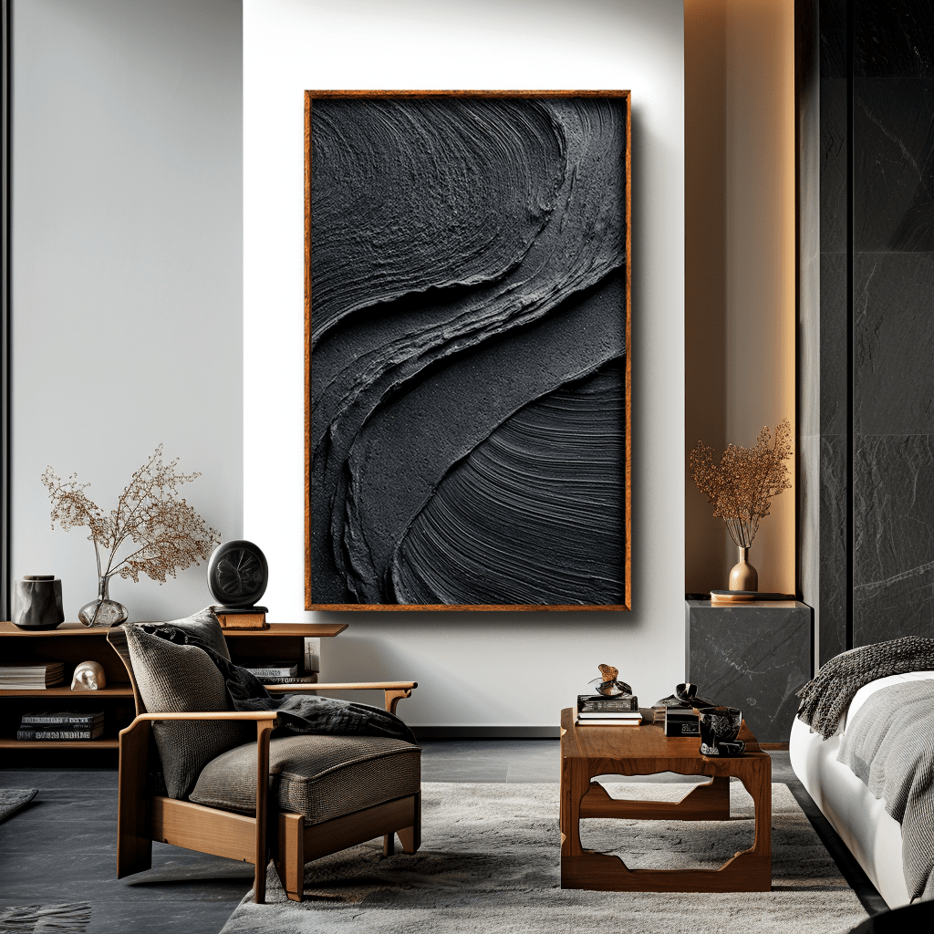 Flow Current – Black Minimalist Textured Painting #awp74 Painting artwepaint 