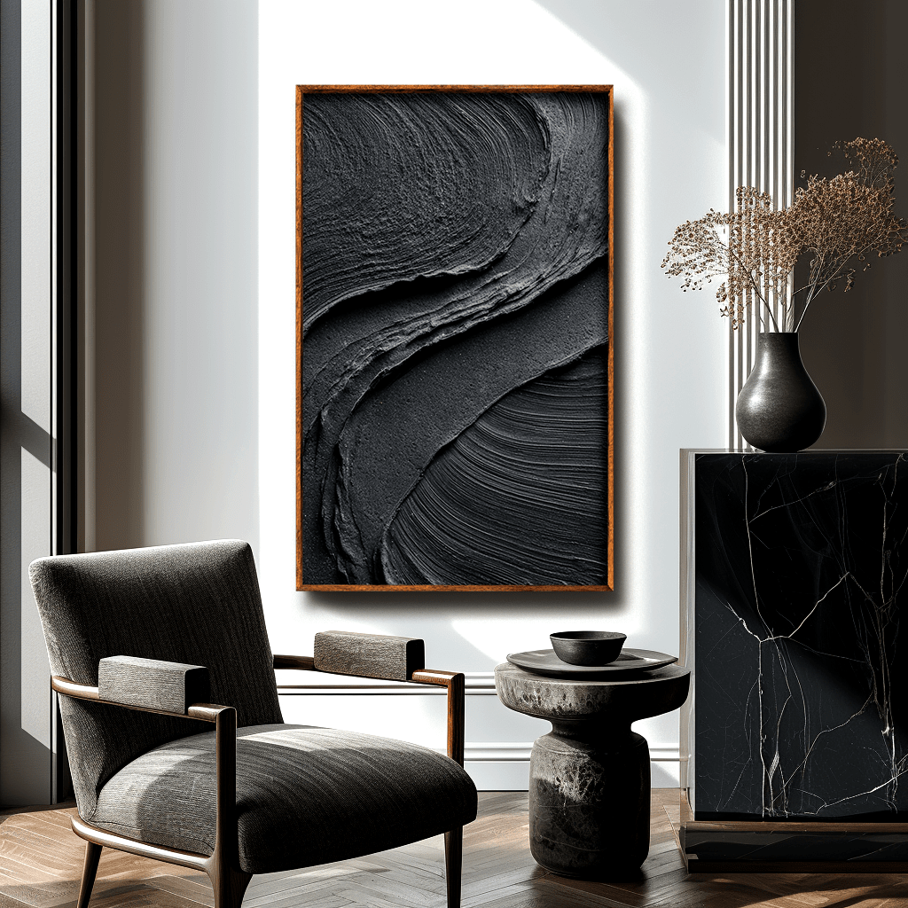 Flow Current – Black Minimalist Textured Painting #awp74 Painting artwepaint 