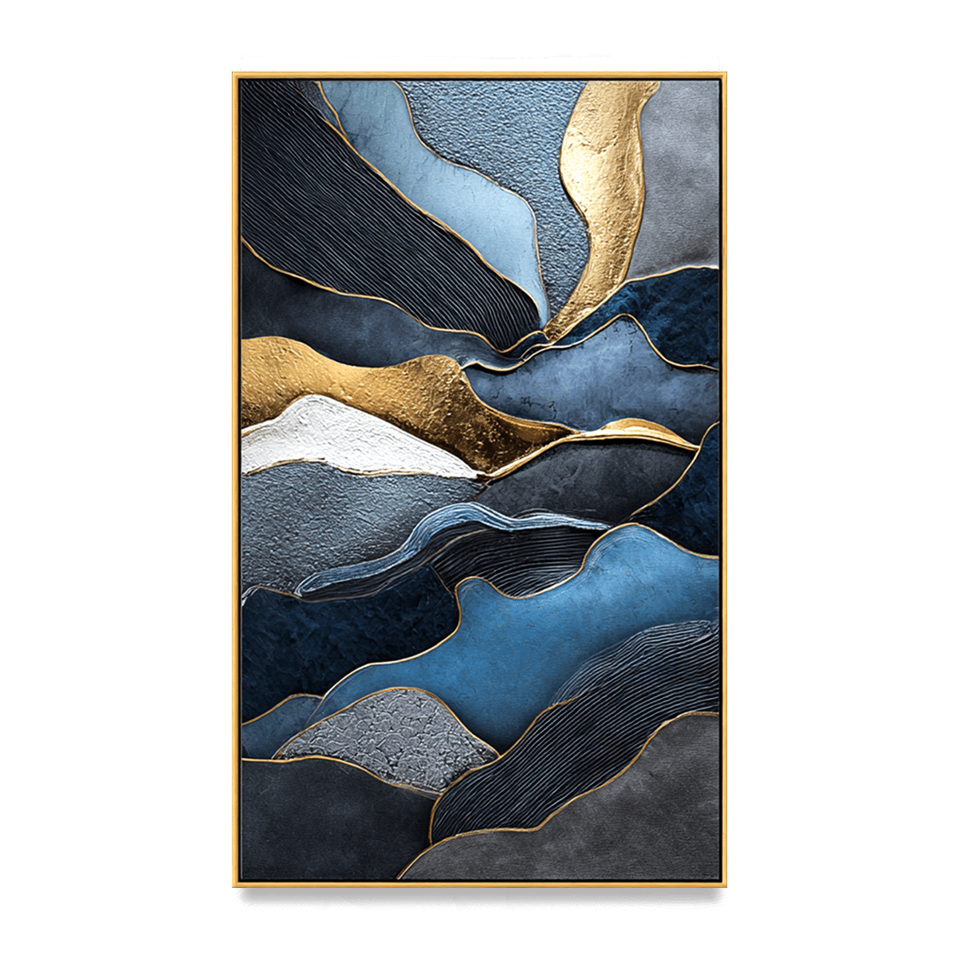 Flowing Elements – Blue and Gold Textured Abstract Art #awp38 Painting artwepaint 