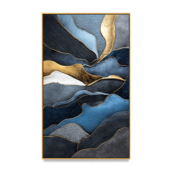Flowing Elements – Blue and Gold Textured Abstract Art #awp38 Painting artwepaint 