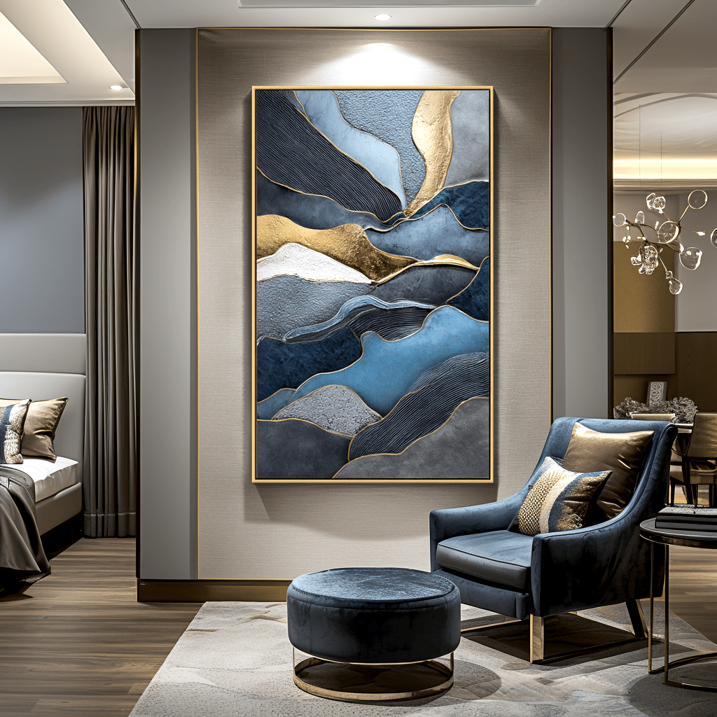 Flowing Elements – Blue and Gold Textured Abstract Art #awp38 Painting artwepaint 