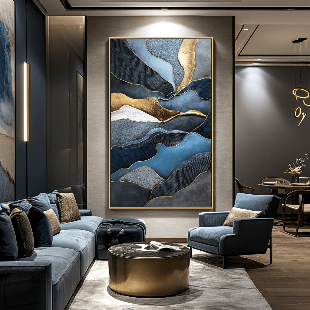 Flowing Elements – Blue and Gold Textured Abstract Art #awp38 Painting artwepaint 