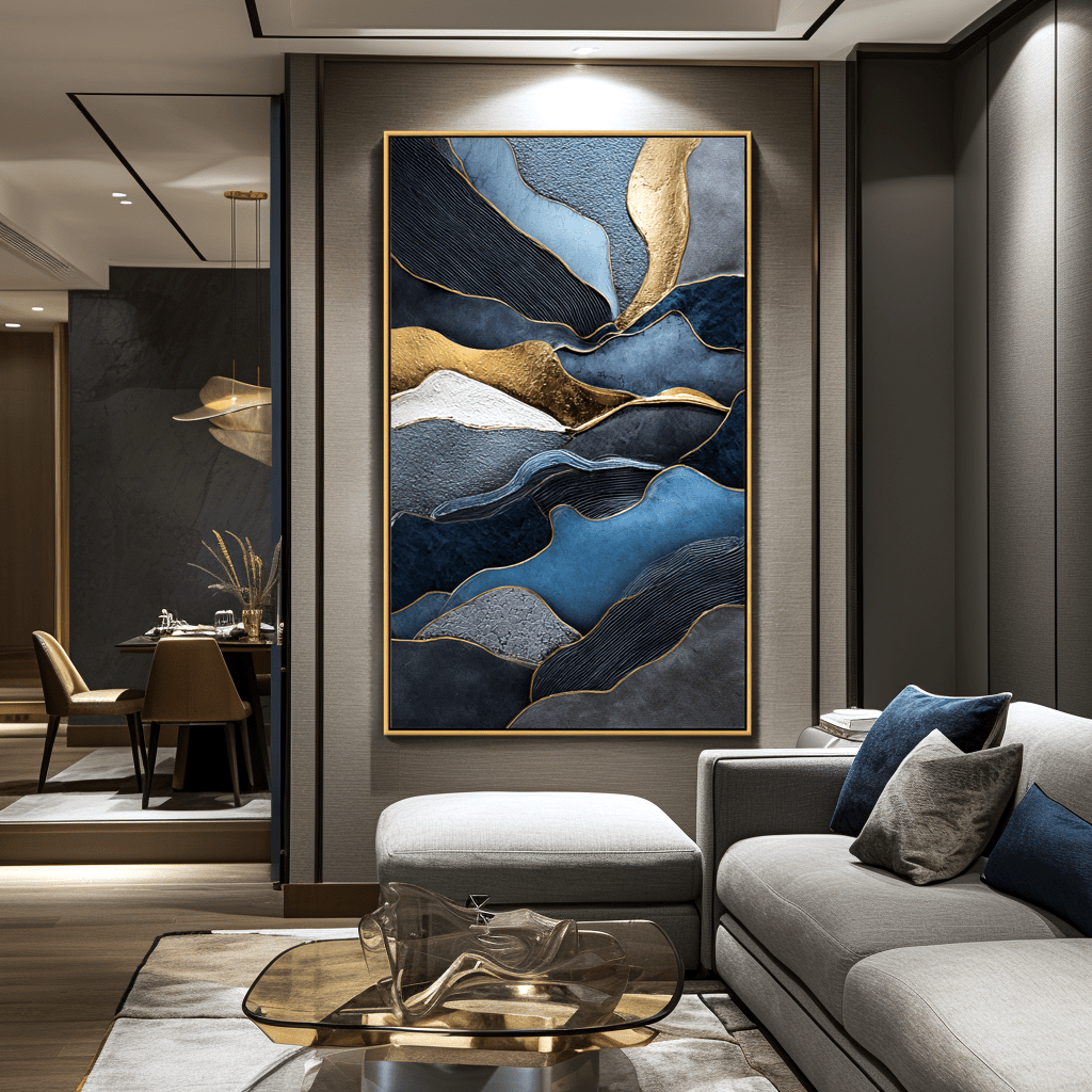 Flowing Elements – Blue and Gold Textured Abstract Art #awp38 Painting artwepaint 