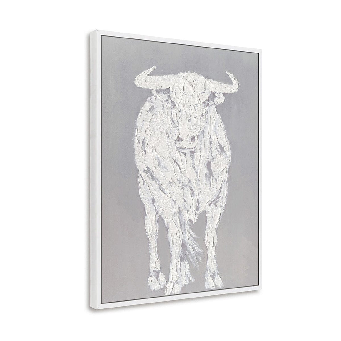 Frontal Bull - White Relief Textured Painting #M0537 Painting artwepaint 